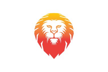 Aslan başlı logo. Vahşi aslan başı grafik çizimi. Orman logosu kralı işareti. Aslan logosu işareti. Tasarım elemanı. Aslan başlı logo..