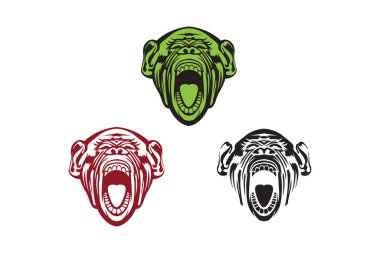 Komik maymun kafası, logo, hayvanat bahçesi konsepti, ön görünüş, basit çizim