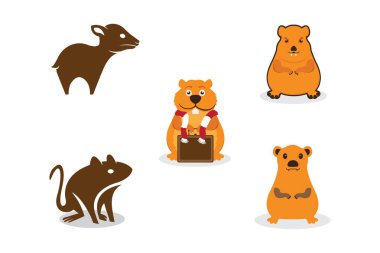 Tarla Faresi Koleksiyonu, Beyaz Arkaplanda Çeşitli Poz Vektörü Resimlerinde Şirin Kırmızı Kemirgenler.