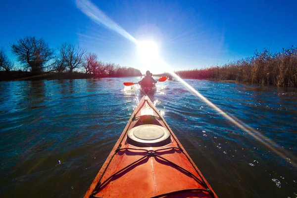 Vue Sur Rivière Lors Une Journée Hiver Calme Arc Kayak — Photo