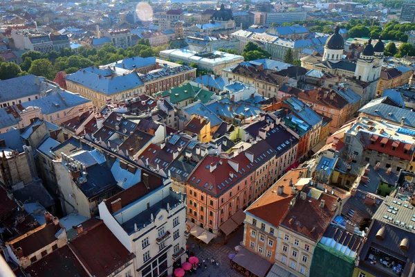Панорама Старого Исторического Центра Львова Украина Европа Вид Город Воздуха — стоковое фото