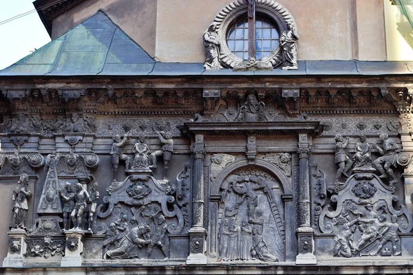 Fragmento Del Exterior Capilla Boim Lviv Ucrania Decoración Fachada Capilla — Foto de Stock