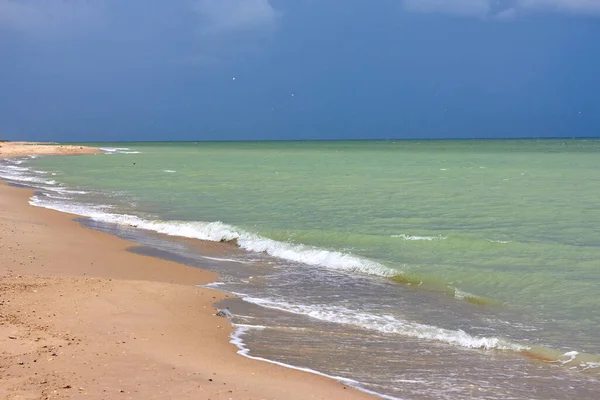 Sandy Beach Shore Cloudy Stormy Sky Sea — Zdjęcie stockowe