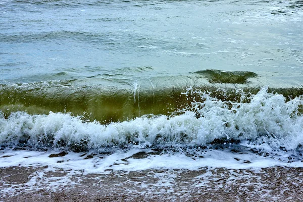 View Storm Seascape Sandy Beach Cloudy Day Waves Sea Sand — Foto de Stock