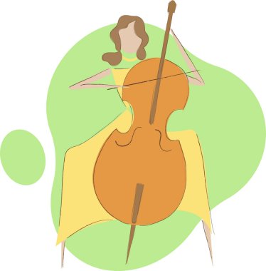 Nane arkaplanda çift bas çalan sarı elbiseli kız Minimalist Vektör