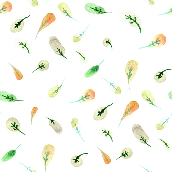 Симпатичные Акварельные Маленькие Листья Белом Фоне Безглазый Узор Цветами Элементами — стоковое фото