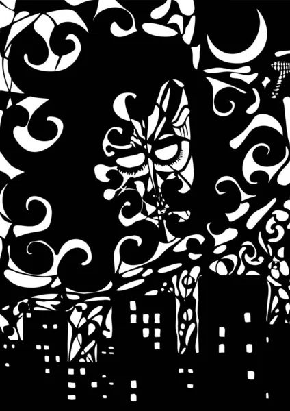 Queen Night Night City Black White Graphic Hand Drawing — Stock Photo, Image