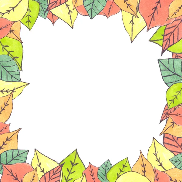 Leuke Herfst Veelkleurige Aquarel Doodle Bladeren Witte Achtergrond Frame — Stockfoto