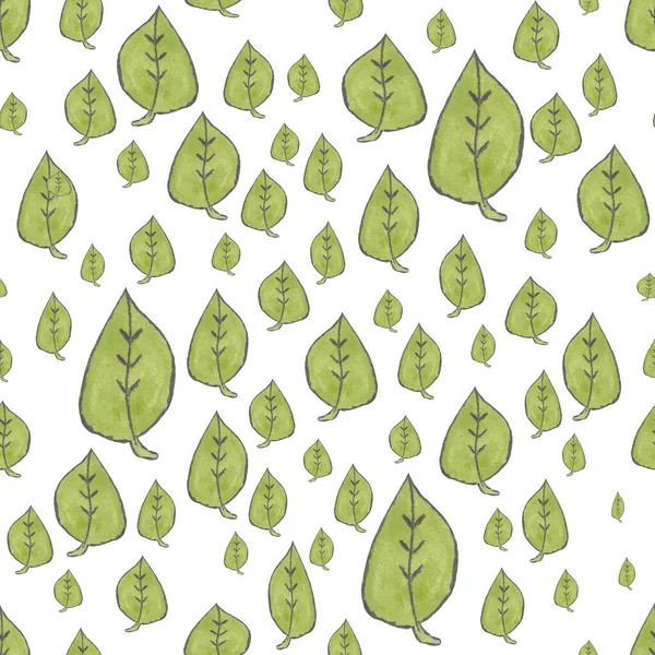 Симпатичные Зеленые Акварельные Листья Белом Фоне Геометрический Безмордонный Узор — стоковое фото