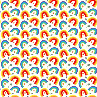 Sevimli karalama gökkuşakları çocuk kıyafetleri, hediye paketi, kartpostallar için kusursuz desenler.