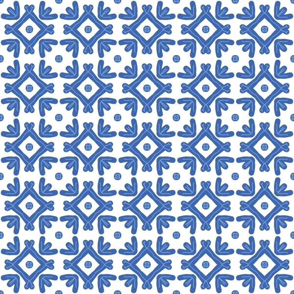 Modèle Sans Couture Bleu Géométrique Noir Sur Fond Blanc — Image vectorielle