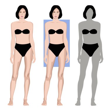 Ayakta duran gri renkli kadın seti gerçekçi kadın iç çamaşırı kadın iç çamaşırı şablonu oluşturur. Vektör çizimi. Beyaz arkaplan modellerinde izole edilmiş