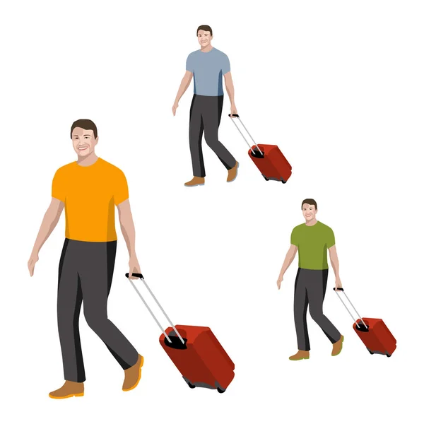 Man Med Resväska Affärsresa Män Hane Med Väska Turist Bagage — Stock vektor