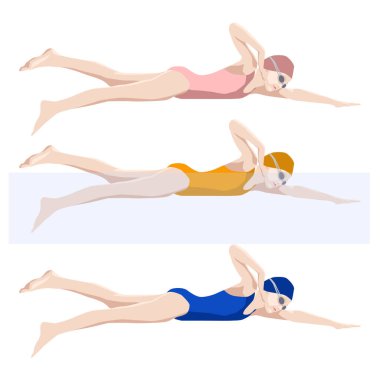 Gözlüklü mayo giymiş bir kız, izole edilmiş vektör düz 3D yüzer.