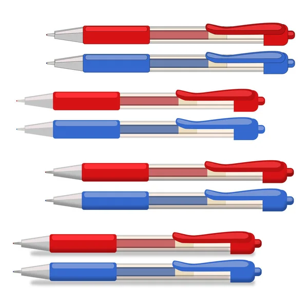 Ballpoint Gel Pens Blue Red Transparent Vector — Stock Vector