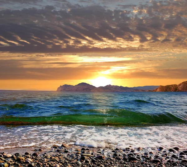 Picturesque Sunset Karadag Mountain Range Eastern Coast Crimea Sun Sets — Stock Photo, Image