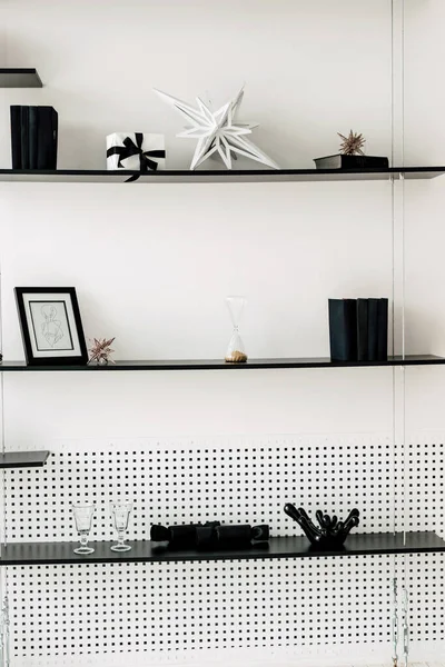 Modern interior minimalism black and white objects. High quality photo