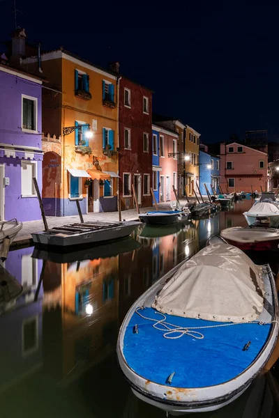 Night Time Burano Murano Channel Cityscape Multi Color Buildings Venice — Stock Photo, Image