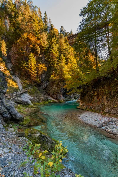 Orrido dello Slizza 'da sonbahar doğası, Tarvisio şehri, Udine bölgesi, Friuli Venezia Giulia bölgesi, İtalya