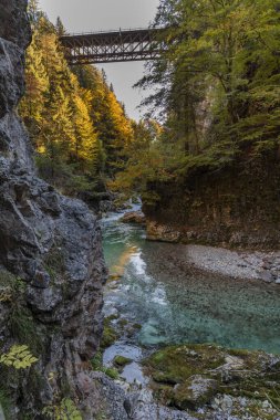 Orrido dello Slizza 'da sonbahar doğası, Tarvisio şehri, Udine bölgesi, Friuli Venezia Giulia bölgesi, İtalya