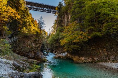 Orrido dello Slizza 'da sonbahar doğası, Tarvisio şehri, Udine bölgesi, Friuli Venezia Giulia bölgesi, İtalya