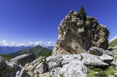 5 Torri, Belluno, Veneto, İtalya. Cinque Torri. Yazın Beş Kulenin Manzarası, Dolomitler Alp Dağları