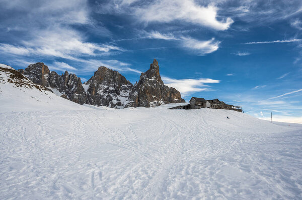 Winter highlands in Passo Rolle, Italy