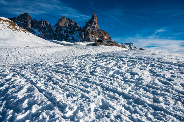 Winter highlands in Passo Rolle, Italy