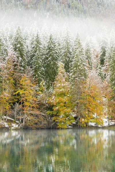 Scenic View Snowy Lake Fusine Olaszország — Stock Fotó