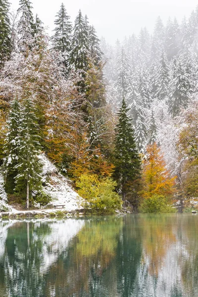 Szenischer Blick Auf Den Schneebedeckten See Fusine Italien — Stockfoto