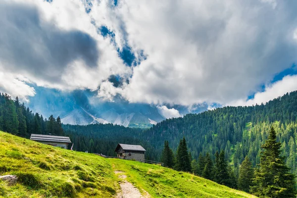 山の中の牧歌的な夏の風景 村の木造住宅 サンタ マッダレーナ村 イタリア — ストック写真
