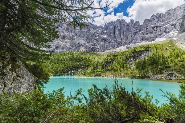 Lago Sorapis Planalto Verde Itália — Fotografia de Stock