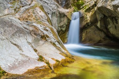 İtalya 'da ormandaki dağlık şelalenin olduğu doğa sahnesi
