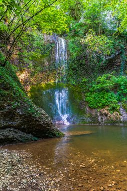 İtalya, Ragogna 'daki orman gölünün muhteşem manzarası..