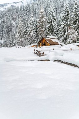 İtalya 'da kış boyunca Sappada şehir manzarası 