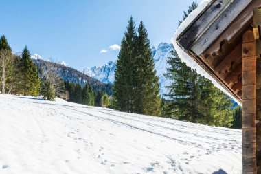 İtalya 'da Saisera Vadisi kış manzarası 