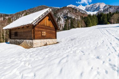 İtalya 'da Saisera Vadisi kış manzarası 