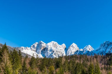 İtalya 'da Saisera Vadisi kış manzarası 