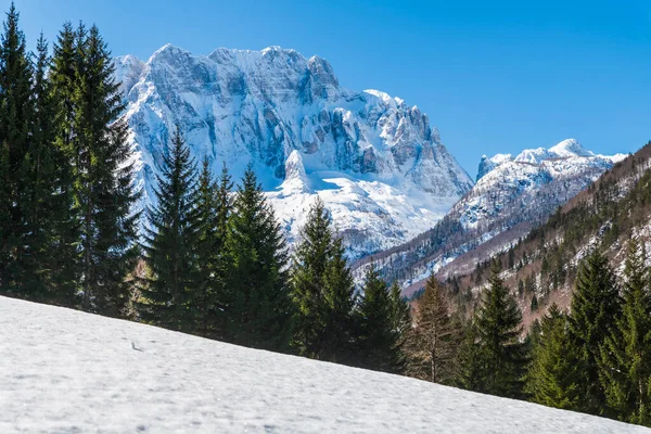 Saisera Valley Winterlandschaft Italien — Stockfoto