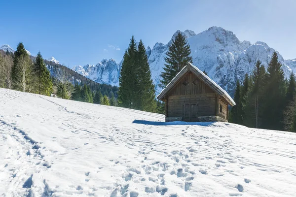 Saisera Valley Winterlandschap Italië — Stockfoto