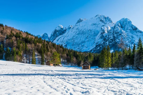 Saisera Valley Winterlandschap Italië — Stockfoto