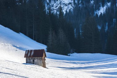 İtalya 'da kış aylarında Sappada manzarası 