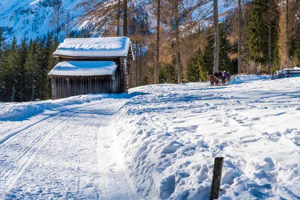 Val Fiscalina Tyrol Sud Paysage Saison Hiver Montagne Maison Bois — Photo