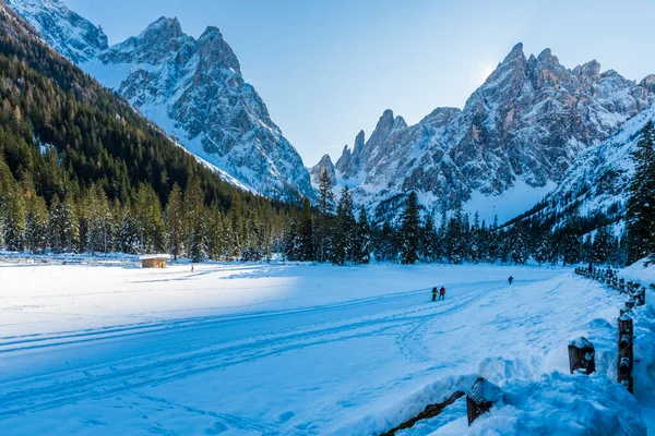 Comprensorio Sciistico Montagna Rocciosa Val Fiscalina Alto Adige Paesaggio Invernale — Foto Stock