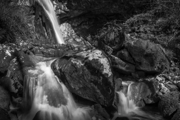 Silk Water Black White Waterfalls Friuli — Stock Photo, Image