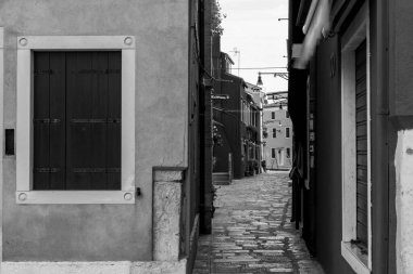 Siyah beyaz Murano Burano şehri, İtalya