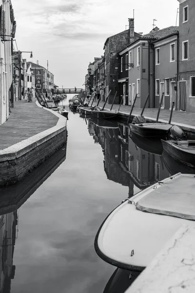 Preto Branco Hora Dia Burano Murano Canal Cityscape Com Edifícios — Fotografia de Stock