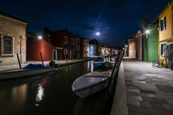 Burano Paesaggio Urbano Murano Con Canale Fluviale Notte Venezia Italia — Foto Stock