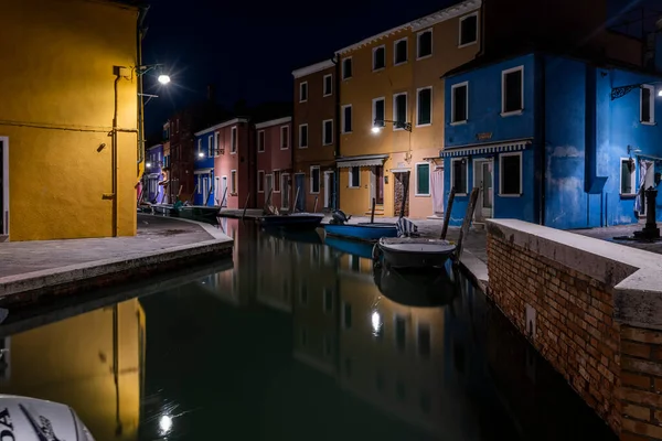 Burano Paesaggio Urbano Murano Con Canale Fluviale Notte Venezia Italia — Foto Stock