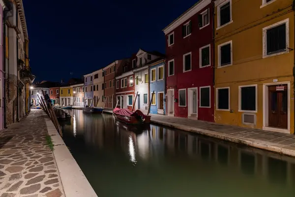 Burano Paesaggio Urbano Murano Con Canale Fluviale Notte Venezia Italia — Foto Stock